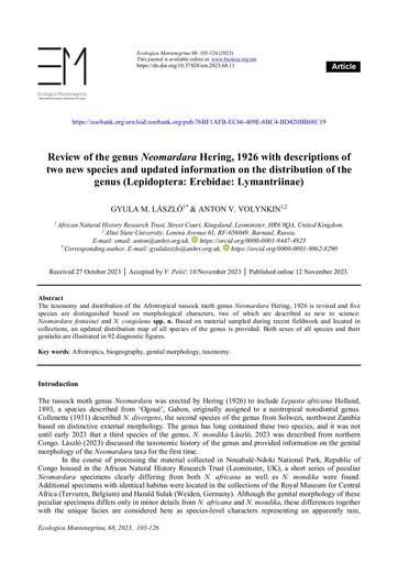 László, G.M. & Volynkin, A.V. 2023. Review of the genus Neomardara Hering, 1926 with the descriptions of two new species and updated information on the distribution of the genus (Lepidoptera: Erebidae: Lymatriinae). Ecologica Montenegrina, 68: 103–12