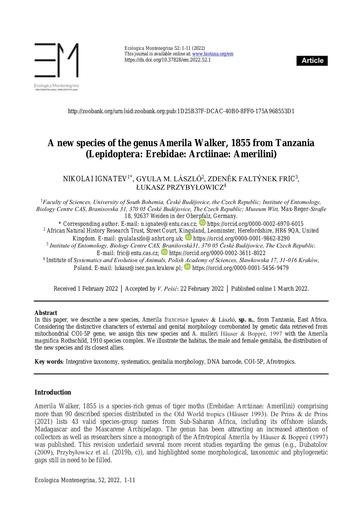 Ignatev, N., László, G.M., Fric, Z.F. & Przybyłowicz, L. 2022. A new species of the genus Amerila Walker, 1855 from Tanzania (Lepidoptera: Erebidae: Arctiinae: Amerilini). Ecologica Montenegrina, 52: 1–11.