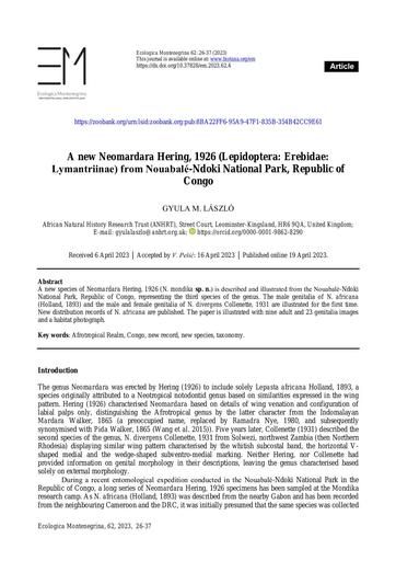 László, G.M. 2023. A new Neomardara Hering, 1926 (Lepidoptera: Erebidae: Lymantriinae) from Nouabalé-Ndoki National Park, Republic of Congo. Ecologica Montenegrina, 62: 26–37.