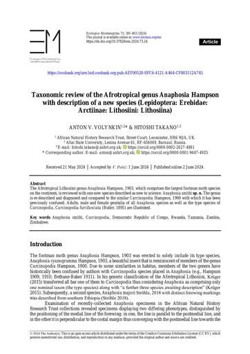 Volynkin, A. & Takano, H, 2024.Taxonomic review of the Afrotropical genus Anaphosia Hampson with description of a new species (Lepidoptera: Erebidae: Arctiinae: Lithosiini: Lithosiina). Ecologica Montenegrina 73: 391-403.